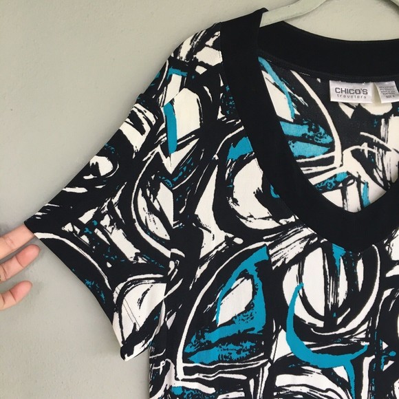 Travelers Chico's Slinky Knit Midi Dress Size 3 XL Modern Art Abstract Colorful - Picture 6 of 12